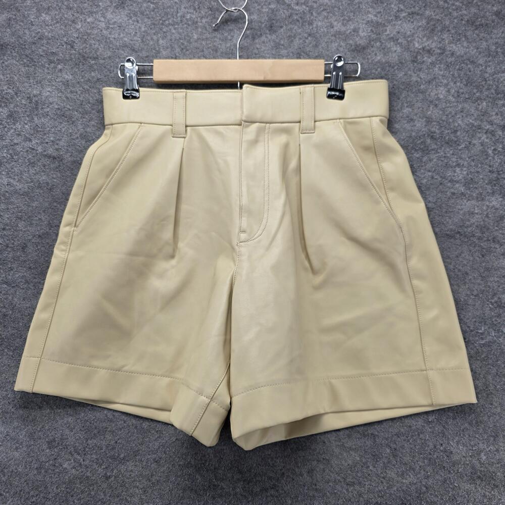 Abercrombie & Fitch Shorts Womens S Beige Chino Faux Leather Pockets 4 Inseam